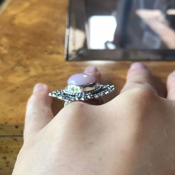 Natural Pink Opal Sterling Silver Ring Size 7 - Picture 3 of 8